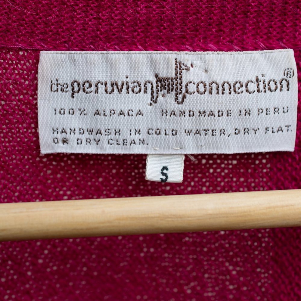 Peruvian Connection Size Small Oversized Wool Cardigan in Magenta Raspberry Red - Picture 5 of 5